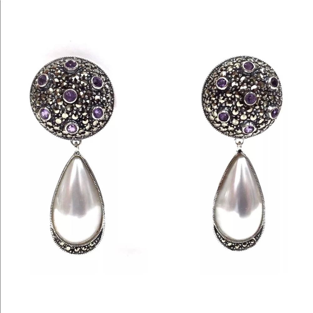 Sterling silver, large pearl drop earrings